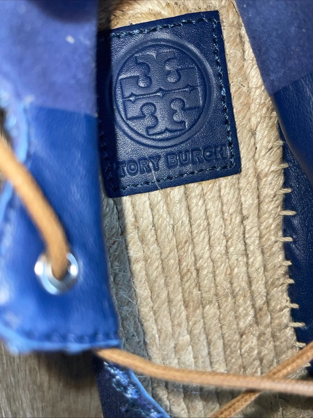 Tory Burch Sonoma Gillie Espadrille Flats  Lace-Up 8 Navy Canvas Upper
